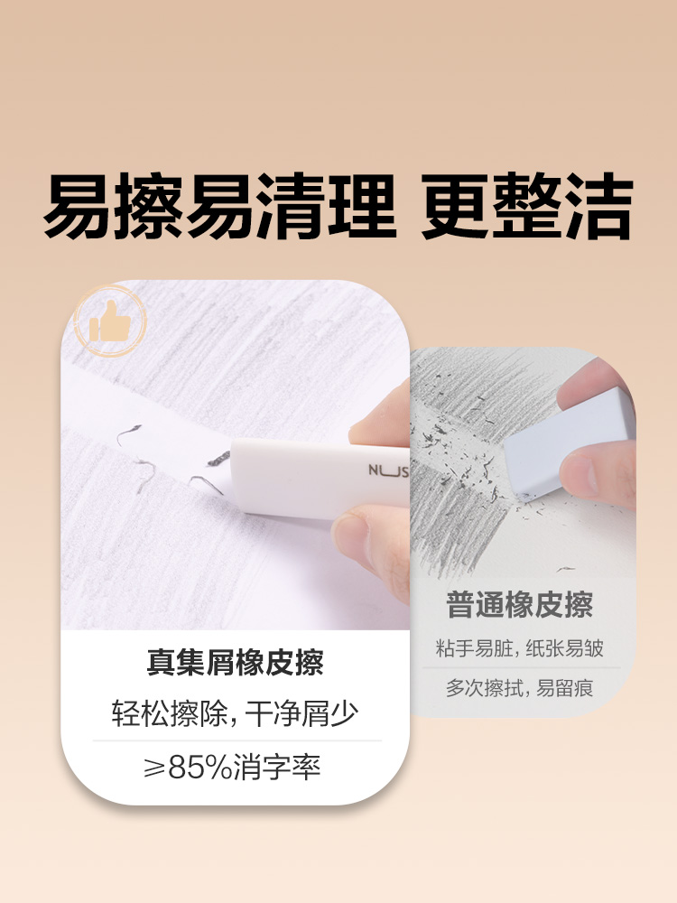 得力纽赛集屑三角橡皮擦小学生专用擦字成线擦拭成条干净不留痕2B少屑橡皮儿童素描美术橡皮擦
