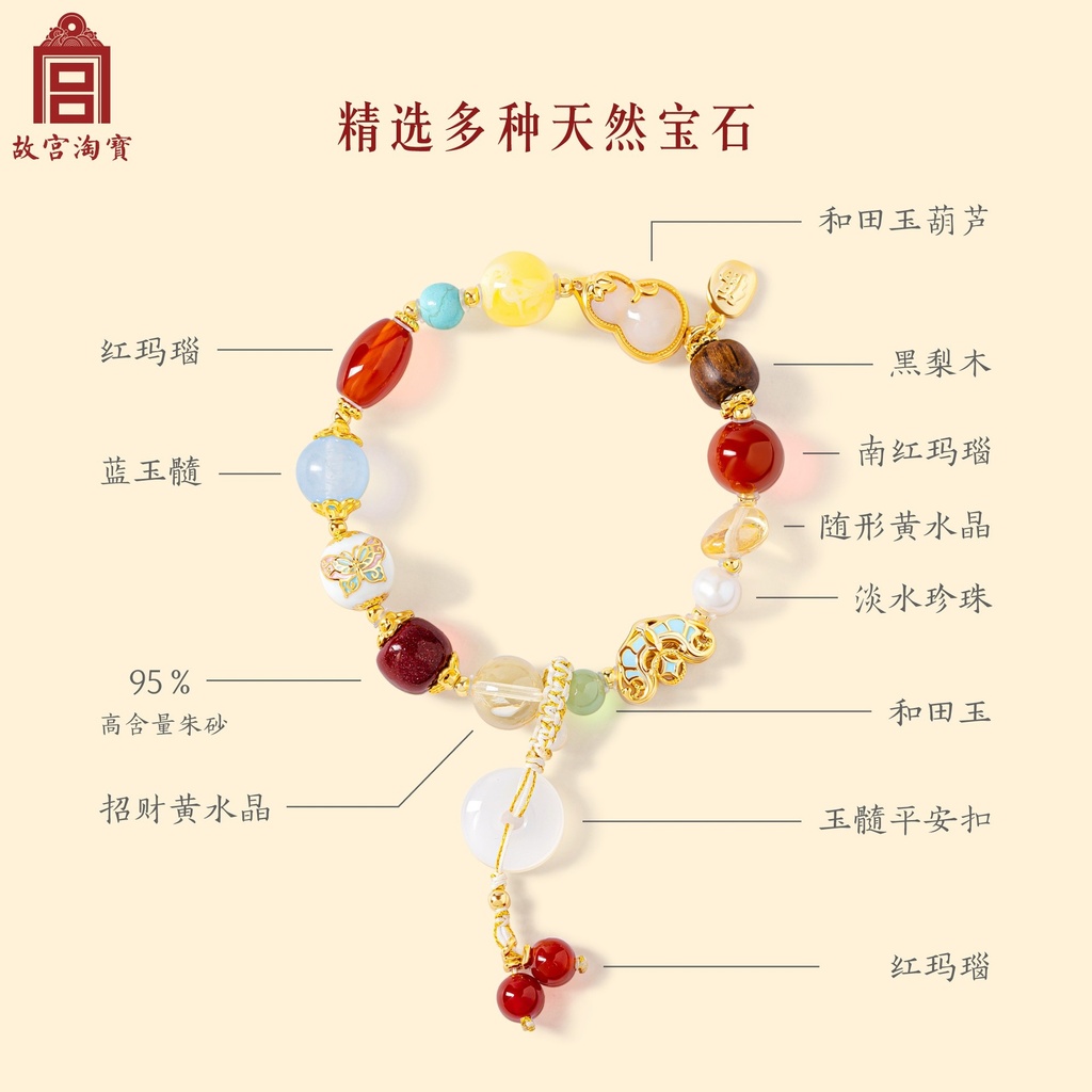 故宫淘宝｜福上加福和田玉多宝水晶手串红玛瑙红绳手链母亲节礼物