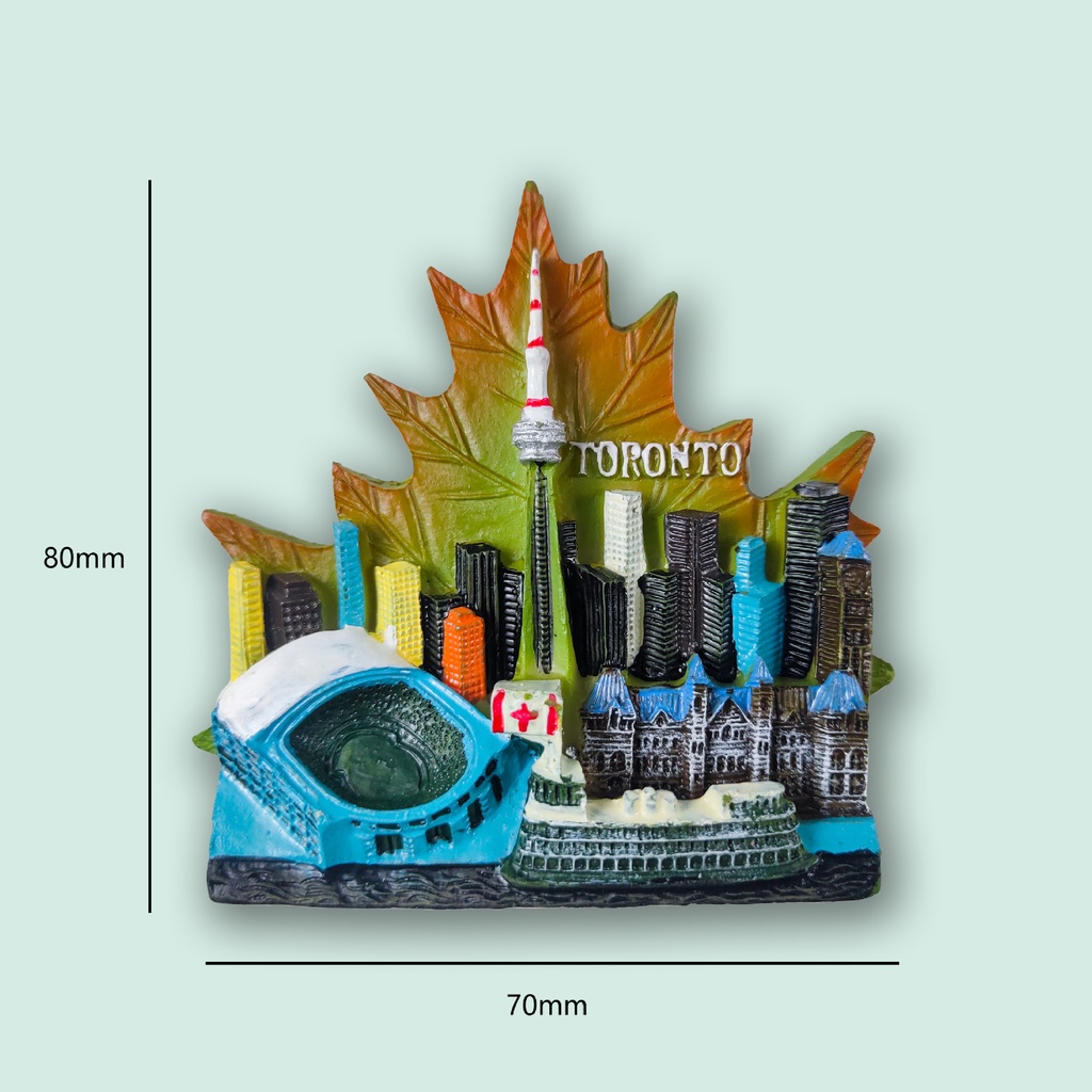 Creative 3D magnetic fridge magnets as travel souvenirs of maple leaves from Toronto, Canada