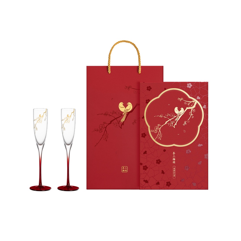 Forbidden City Taobao | Red Wine Glass and Champagne Glass with the Design of "Happiness on the Eyebrows", Cultural and Creative Gift for Engagement, Newlyweds, and Bride