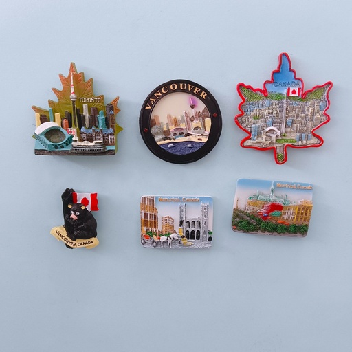 Creative 3D magnetic fridge magnets as travel souvenirs of maple leaves from Toronto, Canada